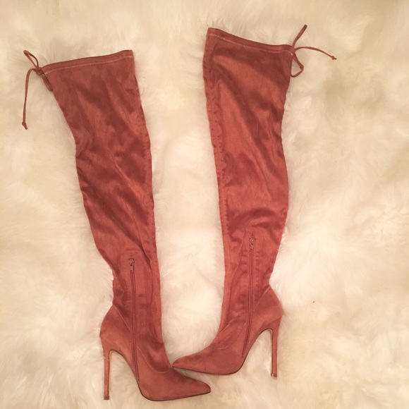 Shoes - Blush pink faux suede thigh high boots size 6